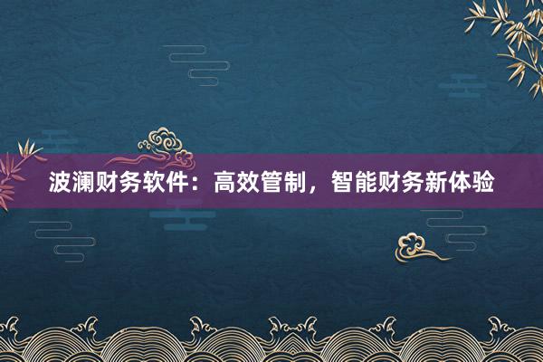 波澜财务软件:高效管制,智能财务新体验